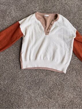 Blu Pepper Two-Tone Henley Sweater - Cream & Light Brown
